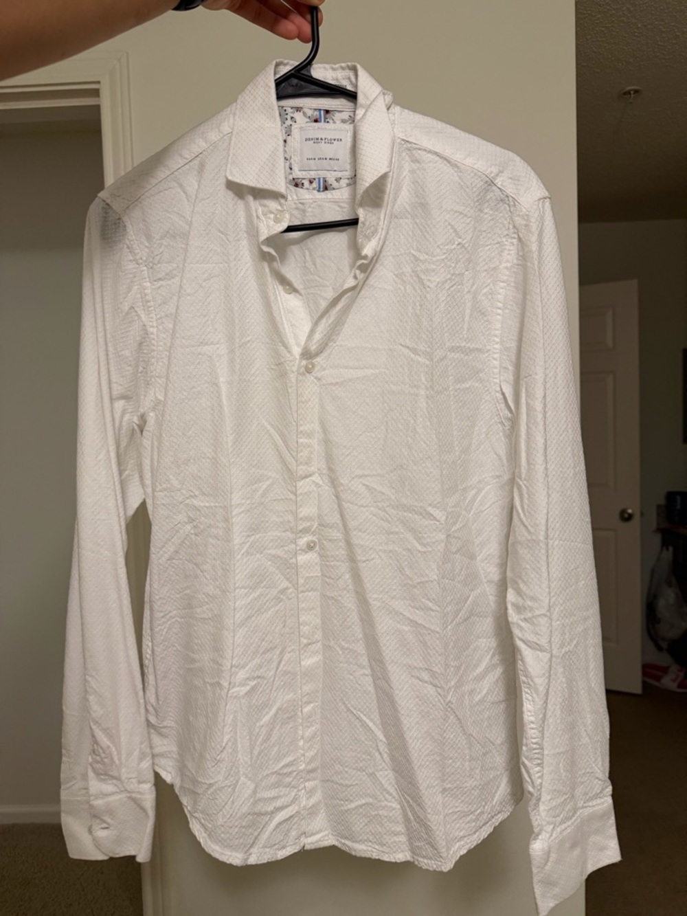 Denim & Flower Men's White Textured Dress Shirt